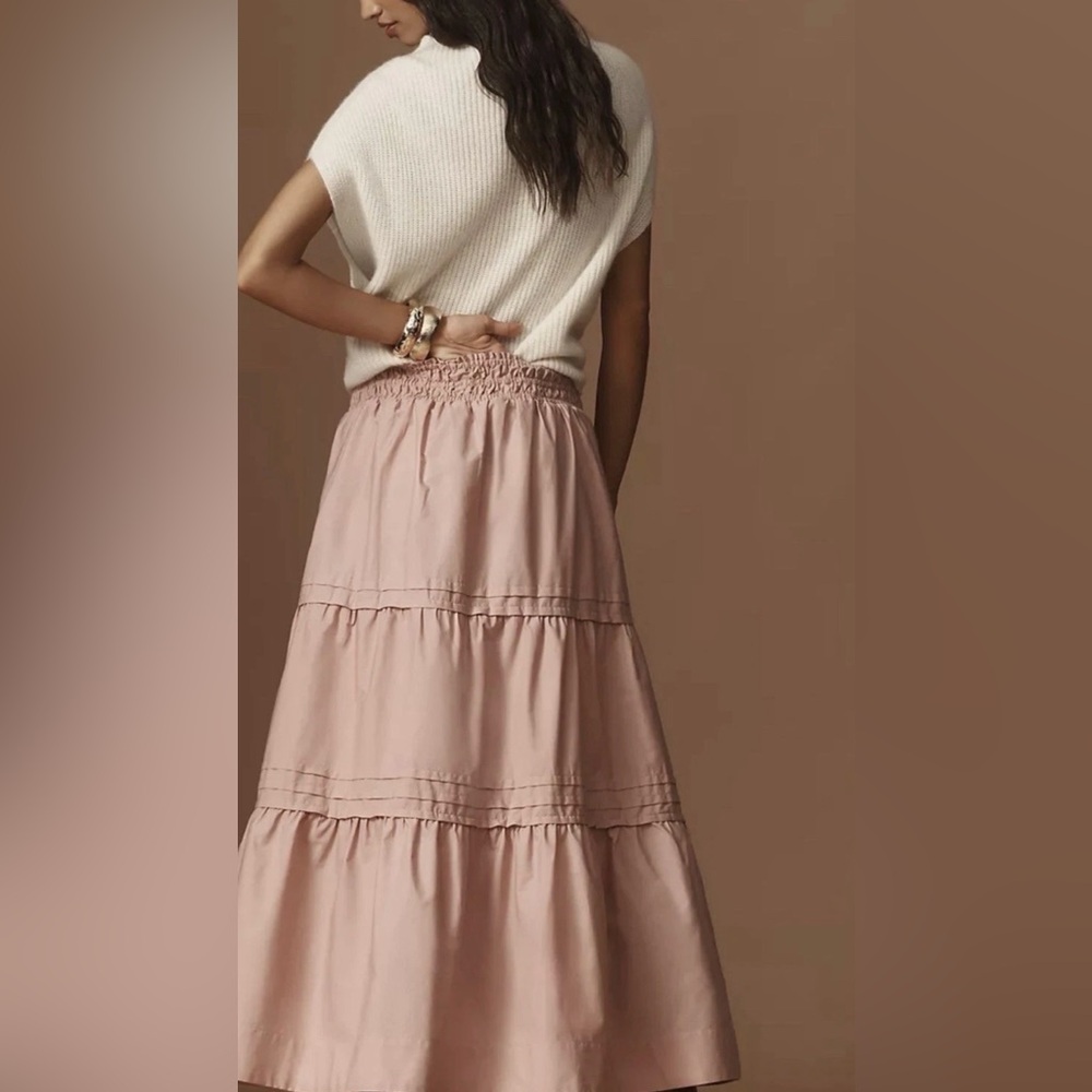 Anthropologie The Somerset Skirt Maxi Tiered Ruffle Smocked Waist Rose - Picture 5 of 7